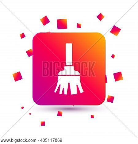 White Feather Broom For Cleaning Icon Isolated On White Background. Feather Duster. Square Color But