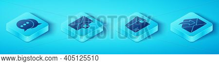 Set Isometric Speech Bubble Chat, Delete Envelope, Envelope And Envelope Icon. Vector