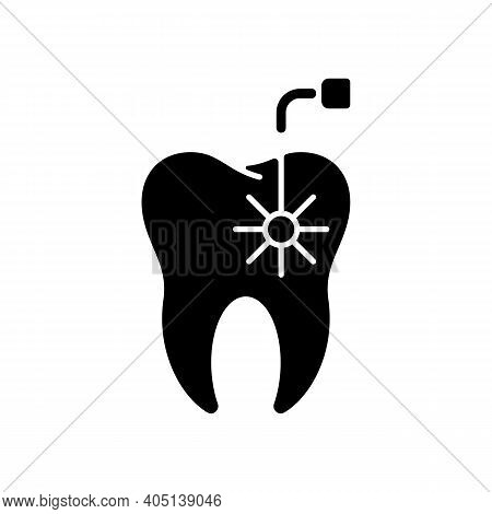 Laser Dental Procedures Black Glyph Icon. Tooth Laser Dentistry. Instruments For Dental Treatment. D