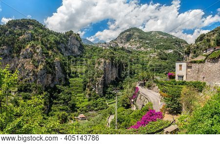 Landscape With Ravello Town At The Hills Of The Famous Amalfi Coast, Italy