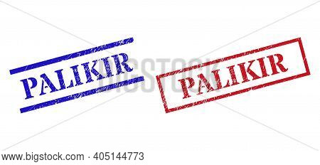 Grunge Palikir Rubber Stamps In Red And Blue Colors. Stamps Have Draft Texture. Vector Rubber Imitat