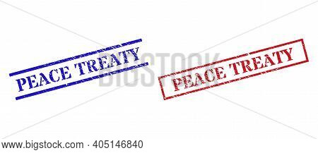 Grunge Peace Treaty Rubber Stamps In Red And Blue Colors. Stamps Have Rubber Surface. Vector Rubber 