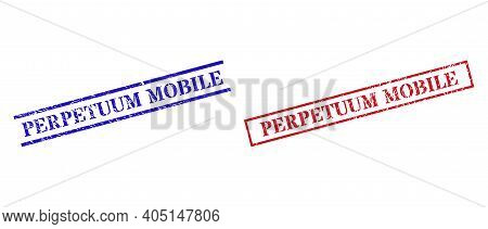 Grunge Perpetuum Mobile Stamp Watermarks In Red And Blue Colors. Seals Have Rubber Style. Vector Rub