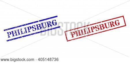 Grunge Philipsburg Seal Stamps In Red And Blue Colors. Stamps Have Distress Surface. Vector Rubber I