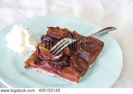 Overview Of Bavarian Plum Cake With Cream