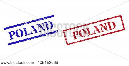 Grunge Poland Rubber Stamps In Red And Blue Colors. Stamps Have Rubber Style. Vector Rubber Imitatio