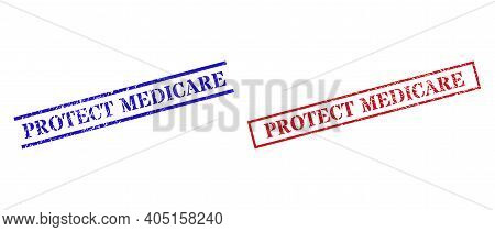 Grunge Protect Medicare Rubber Stamps In Red And Blue Colors. Seals Have Distress Style. Vector Rubb