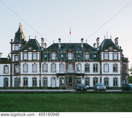 Strasbourg, France - Oct 5, 2018: Close-up View Of Chateau De Pourtales Castle Transformed In A Conv