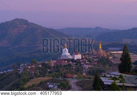Aerial View Of Wat Phra Thart Pha Sorn Kaew Statue Temple, Phetchabun, Thailand. Nature Landscape Ba