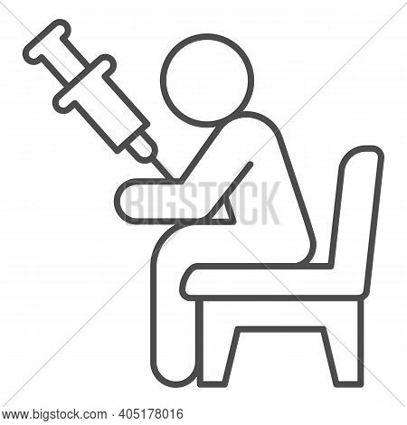 Injecting Medicine In Patient Arm With Syringe Thin Line Icon, Injections Concept, Applying Injectio