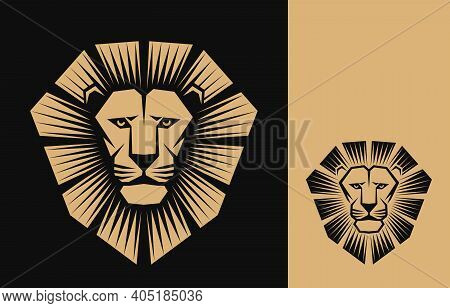 Lion Head Logo Or Icon In One Color. Inversion Version Included. Stock Vector Emblem.