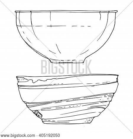 Bowls Of Painted Lines On A White Background