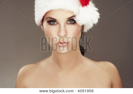 Woman Wearing Santas Hat