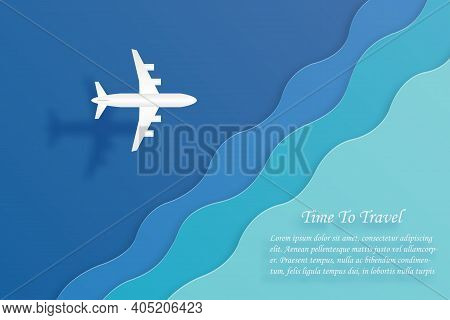 Time To Travel Airplane Flying Over Sea Air Transportation And Travel Concept With Copy Space For Te