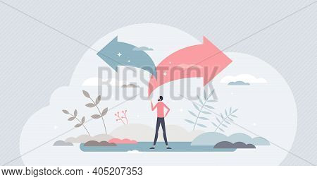 Choice Decision As Two Split Path Options To Choose From Tiny Person Concept