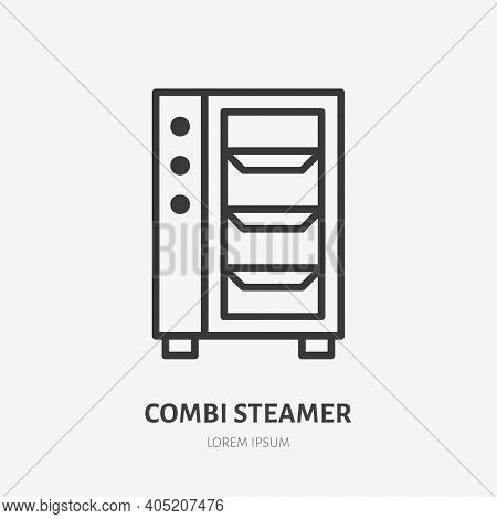 Combi Steamer Flat Line Icon. Vector Outline Illustration Of Combi Oven. Black Color Thin Linear Sig