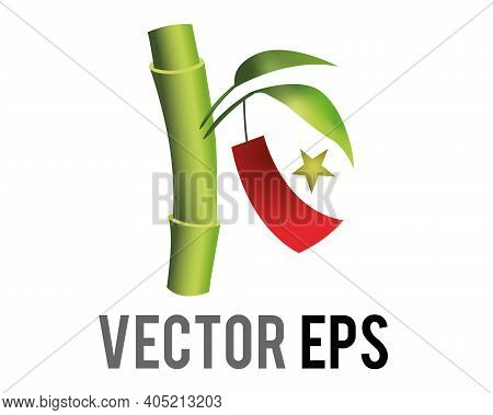 The Isolated Vector Tanabata Wish Bamboo Tree, Icon With People Hang Wishes Written On Paper