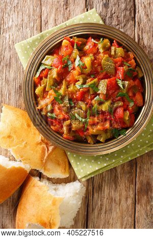 Taktouka Is A Traditional Moroccan Salad Composed Of Tomatoes, Bell Peppers, Garlic, Toasted Paprika