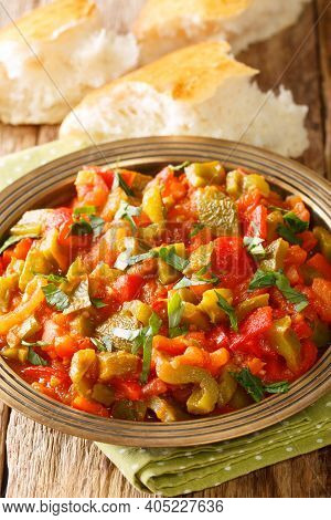 Taktouka Is A Traditional Moroccan Salad Composed Of Tomatoes, Bell Peppers, Garlic, Toasted Paprika