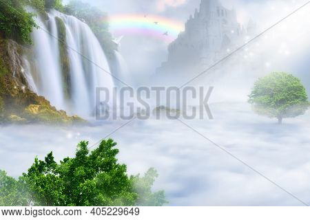 Paradise Kingdom Above The Clouds. Heaven Concept