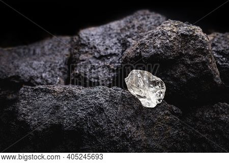 Rough Diamond, Uncut Gemstone, Mine Bottom. Concept Of Mining And Extraction Of Rare Ores.