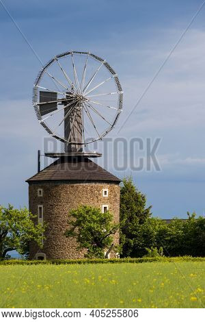 Dutch type windmill With a unique Halladay turbine in Ruprechtov, Southern Moravia, Czech Republic