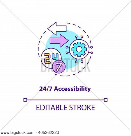 24 To 7 Accessibility Concept Icon. Saas Advantage Idea Thin Line Illustration. Support Resolving Is