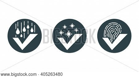 Glass Cleaning Agent Flat Icons - Pictograms Set - Dust, Fingerprints And Water Drios Removal Functi