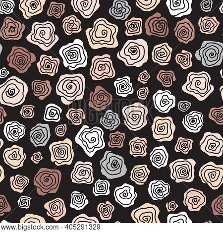 Linen Hand Drawn Rose Seamless Vector Pattern On Dark Background. Stock Vector Illustration