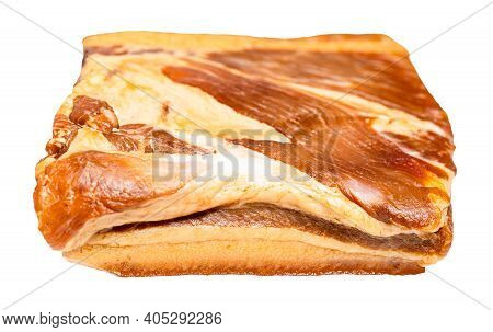 Piece Of Smoked Salo (pork Fatback) With Meat Layers Isolated On White Background