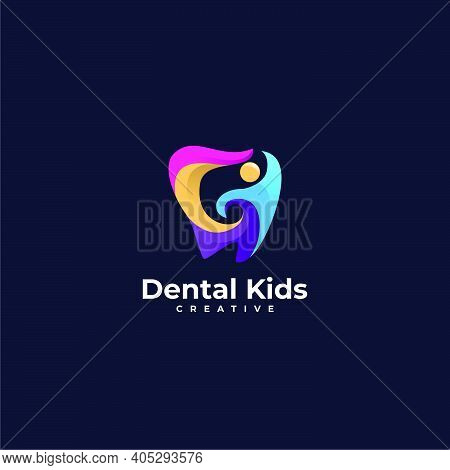Dental Kids Logo - Colorful Tooth And Abstract Human Symbol. Playful Orthodontic Business Icon Conce
