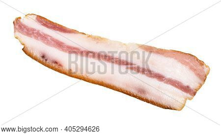 Single Slice Of Smoked Salo (pork Fatback) With Meat Layers Isolated On White Background