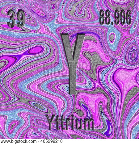 Yttrium Chemical Element, Sign With Atomic Number And Atomic Weight, Purple Background, Periodic Tab