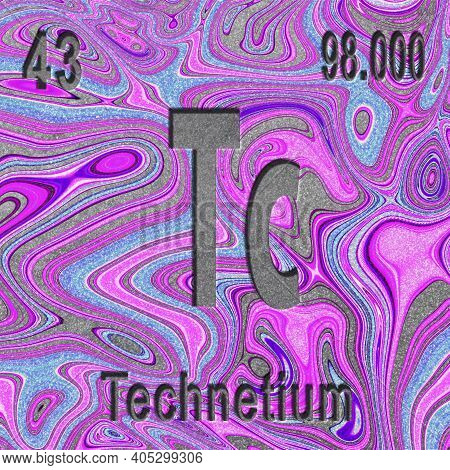 Technetium Chemical Element, Sign With Atomic Number And Atomic Weight, Purple Background, Periodic 