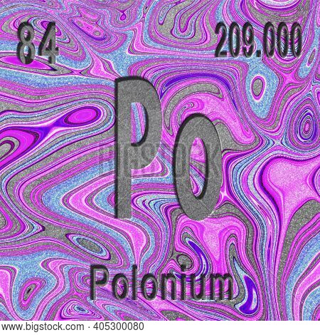 Polonium Chemical Element, Sign With Atomic Number And Atomic Weight, Purple Background, Periodic Ta