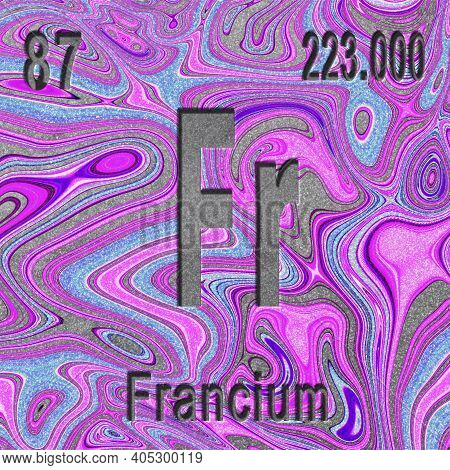 Francium Chemical Element, Sign With Atomic Number And Atomic Weight, Purple Background, Periodic Ta