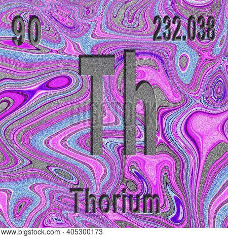 Thorium Chemical Element, Sign With Atomic Number And Atomic Weight, Purple Background, Periodic Tab