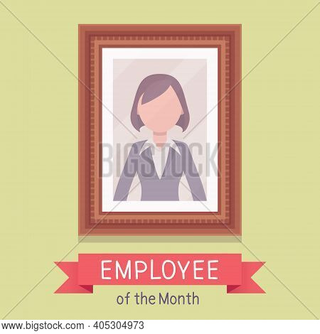 Employee Of Month, Female Photo Wall Frame Template. Profile Portrait With Empty Face Zone, Eom Rewa