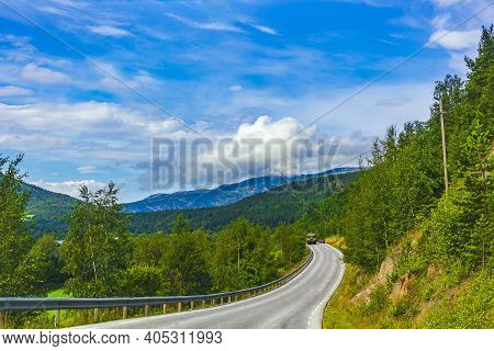 Incredible Norwegian Landscape With Mountains Clouds Forests Jotunheimen Norway.