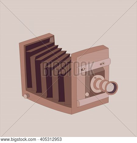 Vintage Single Lens Camera Made Of Wood