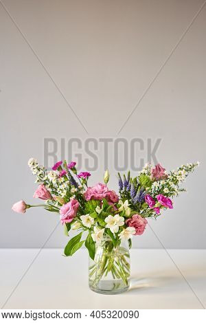 Bouquet 007, Step By Step Installation Of Flowers In A Vase. Flowers Bunch, Set For Home. Fresh Cut 