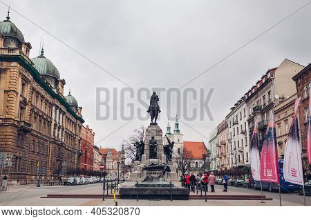 Krakow, Poland - March 8, 2020 : Battle Of Grunwald Monument And Unknown Soldiers In Krakow, Poland.