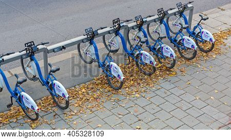 Oslo, Norway - October 30, 2016: Bicycle Rental Telia Raskest In Oslo, Norway.