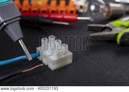 Connector For Copper Wires. Accessories For Repair And Installation Of Electrical Equipment.