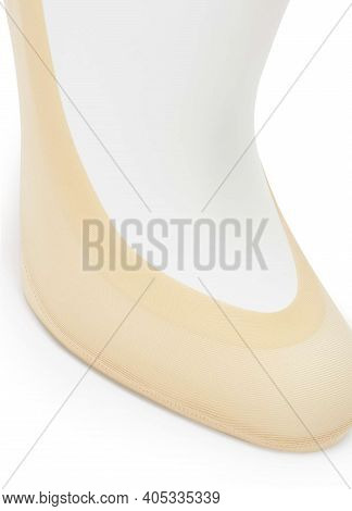 Beige Color Short Mini Socks Mockup For Design Isolated On White Background. Set Of Short Socks For 