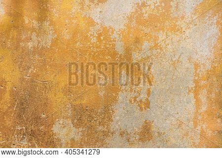 Old, Grunge Yellow Cement, Concrete Or Plaster Wall With Patterns And Cracks. High Quality Texture A