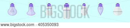 Set Of Light Blub Cartoon Icon Design Template With Various Models. Modern Vector Illustration Isola