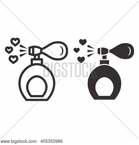 Scent Of Love From Bottle Line And Solid Icon, Valentines Day Concept, Perfume Bottle With Hearts Si