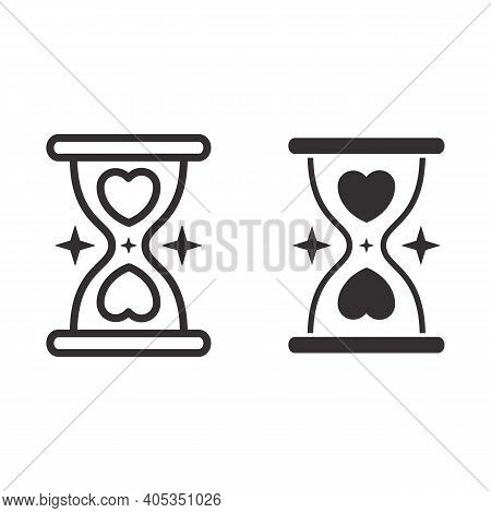 Hourglass With Heart Line And Solid Icon, Valentines Day Concept, Sandclock With Hearts Sign On Whit