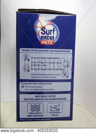 Closeup Of Surf Excel Matic Front Load Detergent Powder 6Kg Box And Pack Isolated On White Backgroun